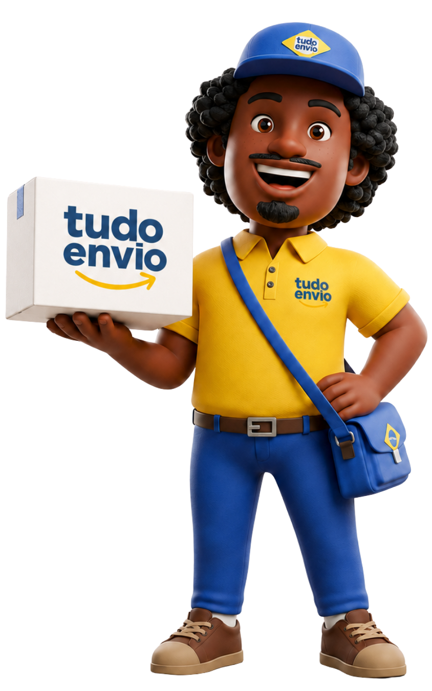 Mascote Tudo Envio segurando uma caixa